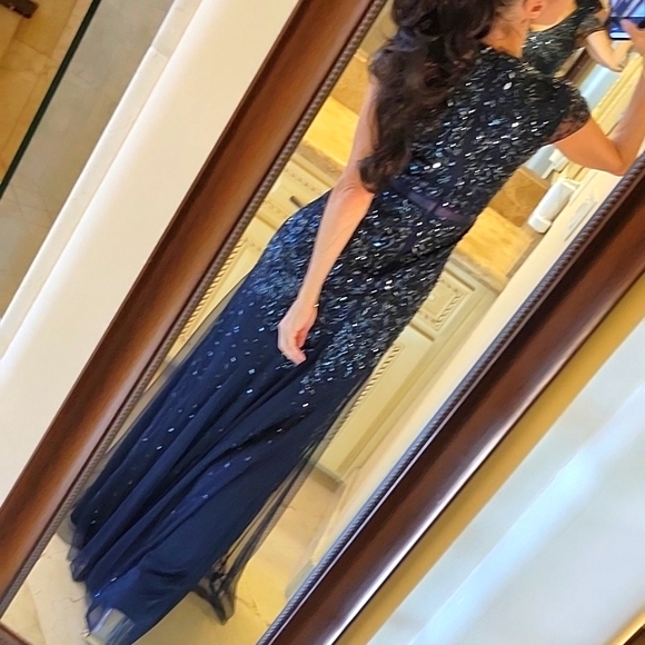 Adrianna Papell Midnight Blue Sequined Gown, Sz 2 - Picture 11 of 17